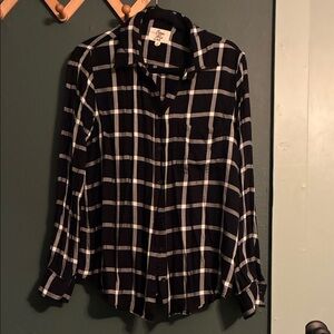 Women's Black and White Plaid Button Down Shirt